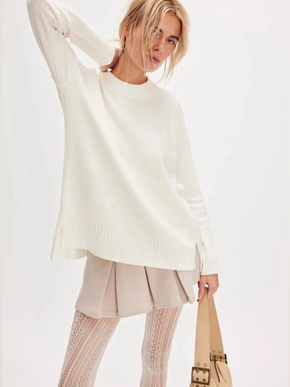 Free People White Phoebe Pullover Sweater
